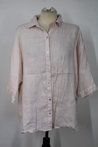 Rachel Zoe L Pale Pink Half-Sleeve Boxy Linen Button-Front Top - £20.05 GBP