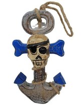 Wood Pirate Skull Anchor Nautical Beach Home Tiki Bar 7&quot; Wall Decor or Christmas - £7.17 GBP