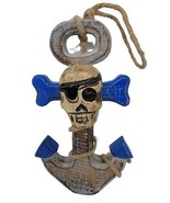 Wood Pirate Skull Anchor Nautical Beach Home Tiki Bar 7&quot; Wall Decor or C... - £7.06 GBP