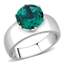 Round Cut Synthetic Glass Blue Zircon Wide Band Stainless Steel Wedding Ring - £45.43 GBP