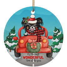 Cute Papillion Dog Riding Red Truck Ornament Christmas Gift For Puppy Pet Lover - £13.18 GBP