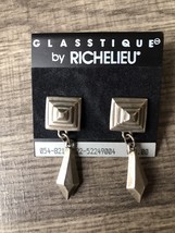 Vintage Glasstique Richelieu Nickel Tone Earrings Geometric Pyramid Dangle 1980s - $27.57