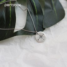 Peri&#39;sBox 925 Sterling Sliver Coin Compass Pendant Necklaces Round Disc Chain Ch - £19.35 GBP