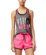 Material Girl Womens Juniors Crisscross-Back Active Tank, Large, Grey/Pink - £5.31 GBP