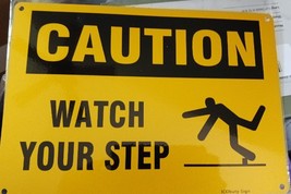 Caution Watch Your Step Sign, 7&quot; x 10&quot; Metal, 4 Drilled Holes, New - $9.90