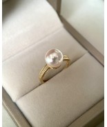 Oversized 9-10mm Japanese Vibrant Pink Akoya Pearl Ring Pavé-Set S925 Ot... - $148.00