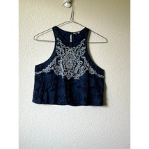 Ecoté Navy Embroidered Cropped Top XS Boho Festival Tank Flaw PTP 15 - $14.00