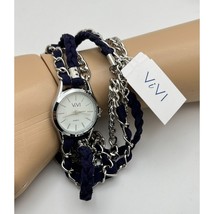 Vivi Wrap Watch Navy Blue Silver Tone NWT Vintage 16&quot; Chain - $18.95