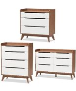 Mid-Century Mod Storage Bedroom Clothes Chest Dresser Walnut White Cutou... - $309.95