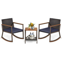 3 Pieces Rattan Rocking Bistro Set with Coffee Table and Cushions-Navy -... - $3,777.63 MXN