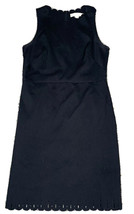 Loft 4P Black Sleeveless pencil Knee Length Dress Scallop Eyelet Trim L3 - £13.86 GBP