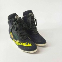 Ed Hardy Wedge Sneakers Women&#39;s 9 Tropical Floral Black Yellow Orange Green Y2K - £41.69 GBP