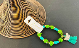 Bracelet: Green Crystal Beads On Knotted Nylon W/BUTTERFLY New! Many Colors - £2.39 GBP