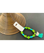 BRACELET: GREEN CRYSTAL BEADS ON KNOTTED NYLON W/BUTTERFLY NEW! MANY COLORS - £2.35 GBP