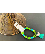 BRACELET: GREEN CRYSTAL BEADS ON KNOTTED NYLON W/BUTTERFLY NEW! MANY COLORS - £2.25 GBP