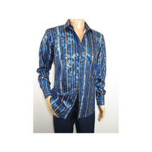 Men's Sports Shirt By Barocco Fashion Printed Long Sleeves Soft Feel EFS60 Navy image 8