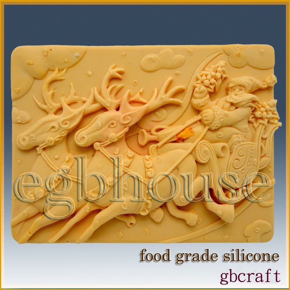 2D Chocolate / Food Grade Silicone Mold – Rudolph Pulling Santa in Sleigh - $38.00