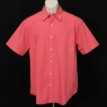 J Crew Mens Button Front Shirt L Large Pink 100% Cotton Short Sleeve One Pocket - £16.05 GBP