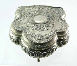 Large Vintage Romantic Corseted ROSE GARLAND Silver Plated Embossed Jewelry Box - £34.29 GBP
