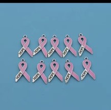 10x  Breast Cancer Hope Pink Awareness Ribbon   Charms - £7.99 GBP