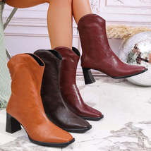 Leather Block Heel Boots - $84.10 CAD