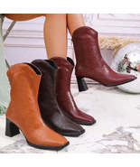 Leather Block Heel Boots - $84.18 CAD