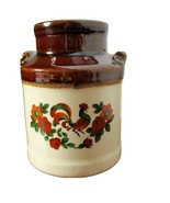 Vintage Small Mini Brown Glaze Stoneware ROOSTER CROCK Container Flowers  - £11.81 GBP