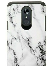 LG Stylo 5 / Stylo 5+ - Hard Hybrid Armor Impact Case Black White Marble... - $16.99