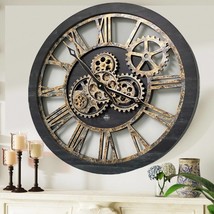 Wall clock 24 inches with real moving gears Vintage Black - £183.62 GBP