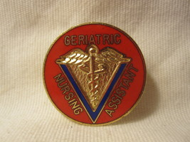 vintage Geriatric Nursing Assistant Pin: Medical Symbol w/ Red on Gold- ... - £7.85 GBP