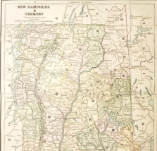 1883 Antique Map New Hampshire Vermont Victorian Political Bi-Fold USA E... - $552.31 MXN
