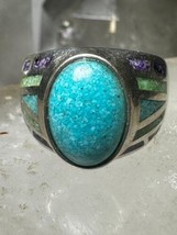 Turquoise chips ring signed CCO Coleman Size 9.75 Sterling Silver - £54.60 GBP