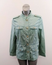 L.L. Bean Women&#39;s Button Up Jacket Size Large Green Stretch Cotton Blend Long Sl - £10.68 GBP