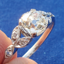 EARTH MINED Diamond Deco Engagement ring Cushion cut Vintage Platinum Solitaire - $12,326.25