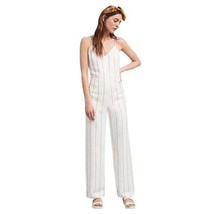 The Essential Jumpsuit Anthropologie White Stripe Rayon Linen Cami Sz 2 Wide Leg - £29.39 GBP
