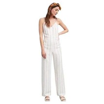 The Essential Jumpsuit Anthropologie White Stripe Rayon Linen Cami Sz 2 Wide Leg - £27.47 GBP