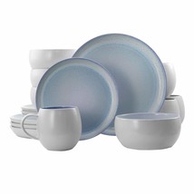 16 Piece Stoneware Dinnerware Set in Blue Solid Casual Round Microwave Safe - $95.03