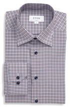  Eton Slim Fit Plaid Dress Shirt, Size 16.5 - Pink/red - £93.64 GBP