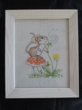 Wood Framed Mouse On Mushroom Blowing Dandelion Counted Cross Stitch - 10&quot; X 12&quot; - £15.96 GBP