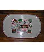 Vintage Large White &amp; Red Lacquer w Christmas Chefs Cooks Oval Tray Plat... - £8.18 GBP