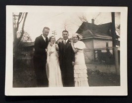 Vintage or Antique Photo of Double Wedding Brides &amp; Grooms Together Outside B&amp;W - £6.30 GBP