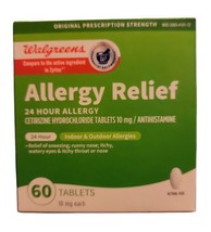 Walgreens Allergy Relief 24HR &quot;Compare to Zyrtec&quot; 60 Tabs Exp 08/2024 - £10.92 GBP