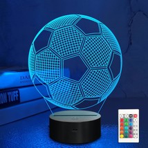 Soccer Night Lights For Kids 3D Illusion Football Lights 16 Led Remote Color Cha - £25.57 GBP