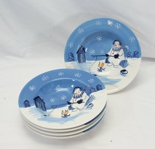 North Crest Home Winter Valley Ice Fishing Snowman Rim Soup Bowls 9&quot; Lot... - $35.27