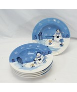 North Crest Home Winter Valley Ice Fishing Snowman Rim Soup Bowls 9&quot; Lot... - £27.62 GBP