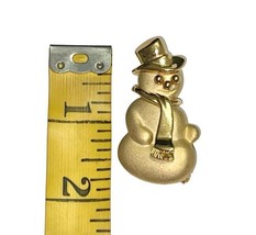 Vintage Gold Tone Smiling Happy Snowman Frosty Pin Brooch Unsigned image 2