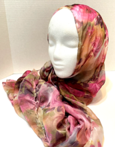 Vintage Womens Sheer Silk Style Gathered Floral Rose Neck Scarf Pink Ros... - £12.44 GBP