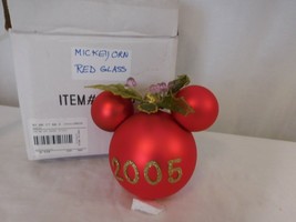 Disney Parks Glass Mickey Ear Icon Ornament Large Red Dated 2005 - £32.49 GBP