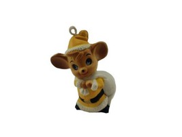 Vintage Yellow Santa Mice Mouse Small Christmas Holiday Ornament Animal  - $11.83