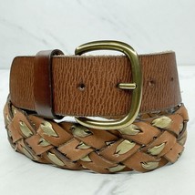 Brown Wide Boho Braided Woven Genuine Leather Belt Size Small S Womens - £15.91 GBP